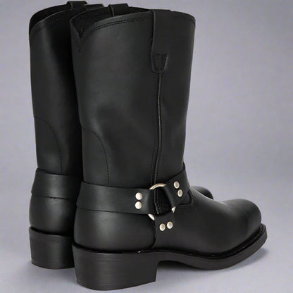 Men's Leather Harness Boots | Western Durable Mid Calf Riding