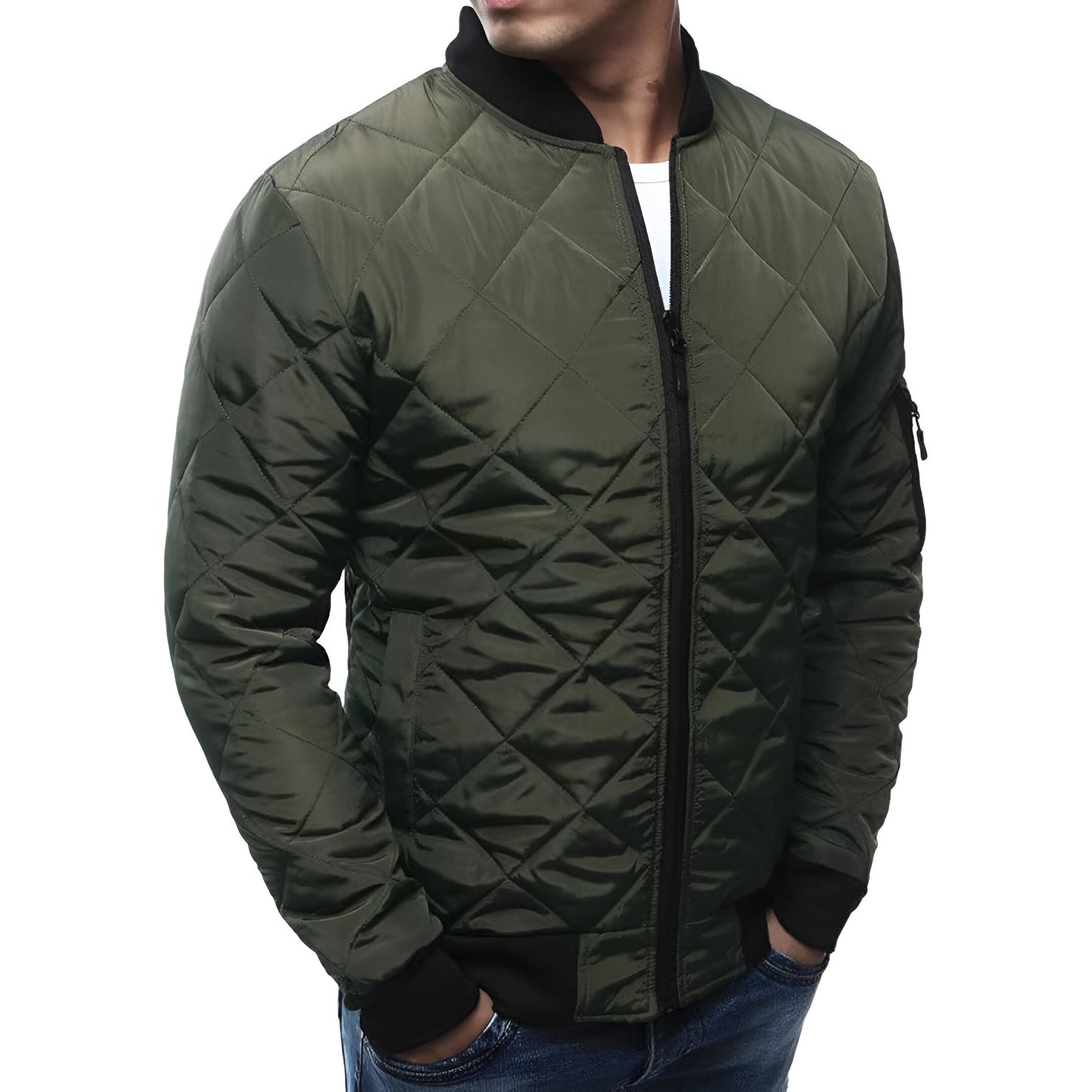 Men’s Quilted Bomber Jacket | Casual Lightweight Zip Up
