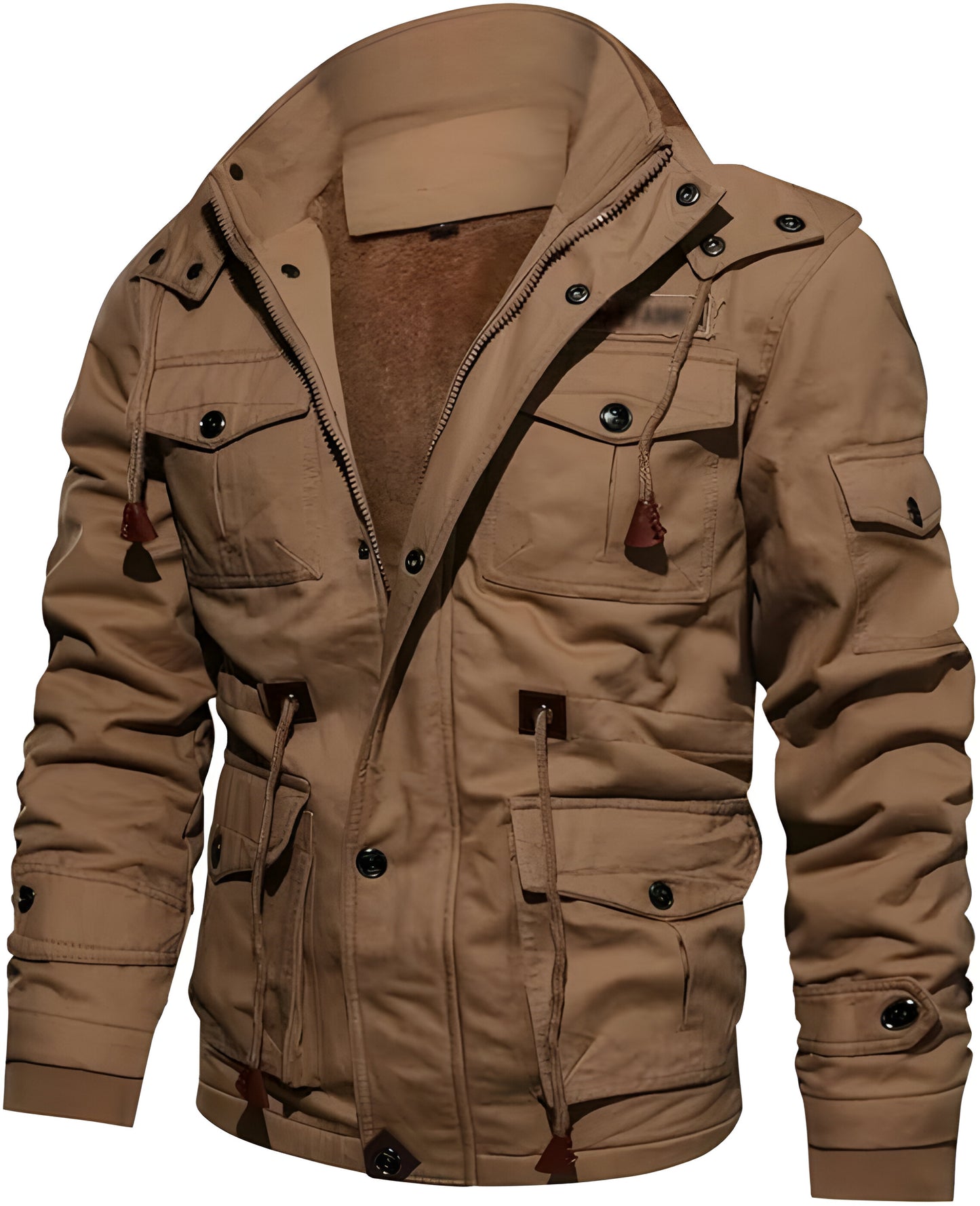 Men’s Warm Fleece-Lined Winter Jacket | Hooded Utility Multi Pocket