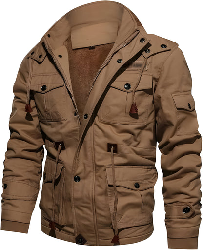 Men’s Warm Fleece-Lined Winter Jacket | Hooded Utility Multi Pocket