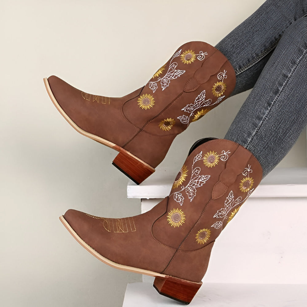Women’s Embroidered Knee High Cowboy Boots – Bohemian Comfortable Fit