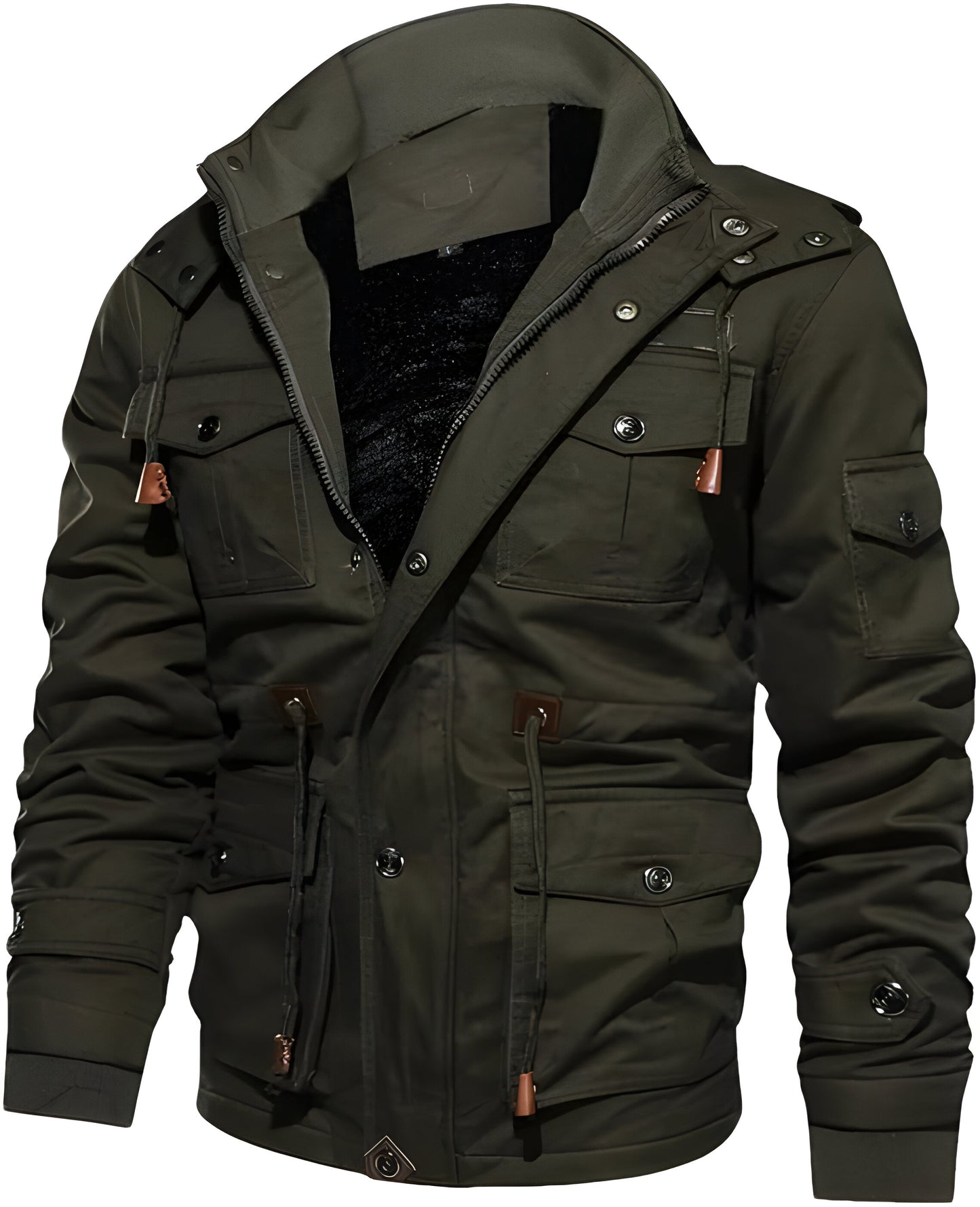 Men’s Warm Fleece-Lined Winter Jacket | Hooded Utility Multi Pocket