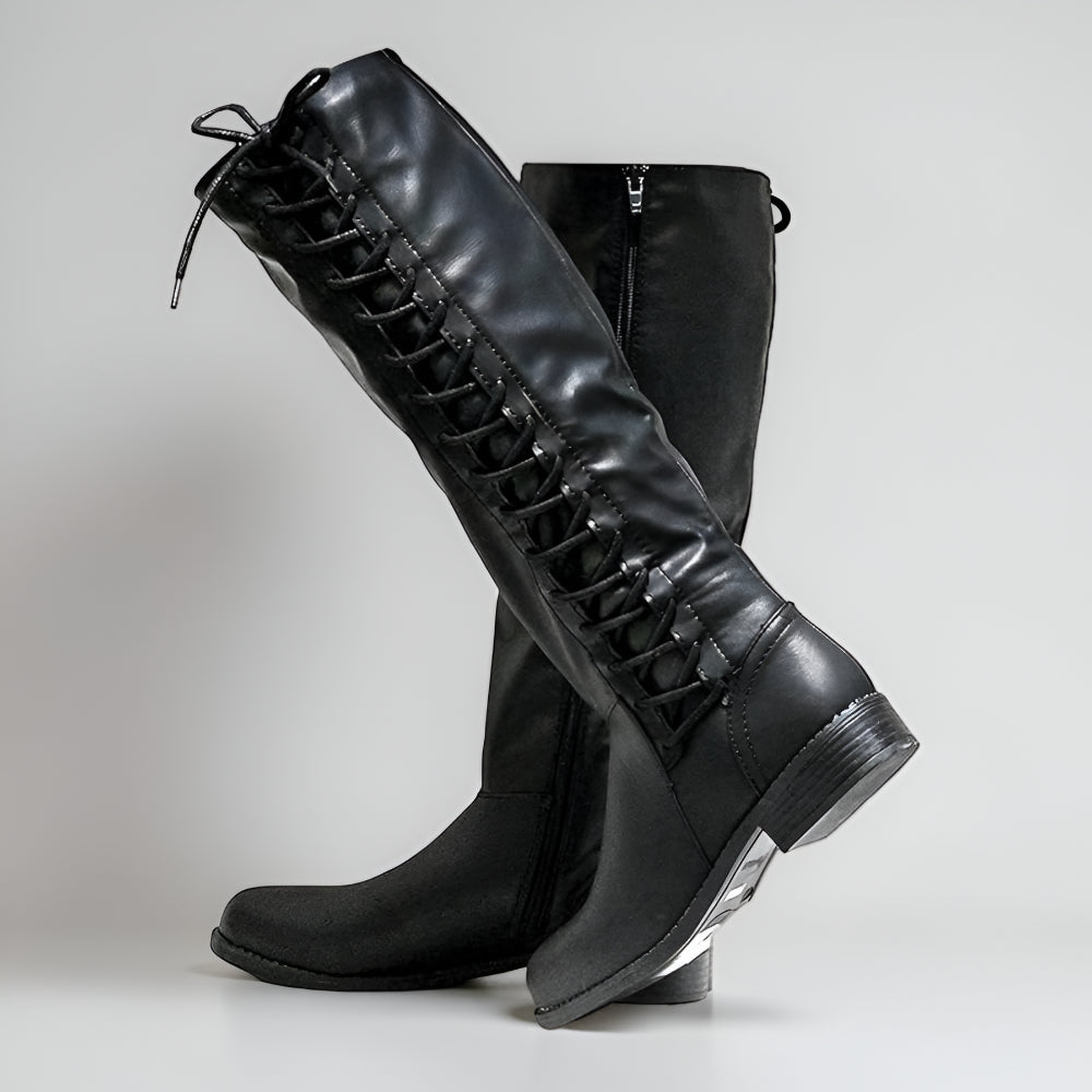 Women's Comfortable Knee High Boots – Lace-Up Zipper Detail