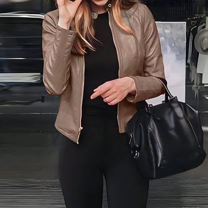 Women Slim Fit Faux Leather Jacket | Zip Up Moto Biker Coat