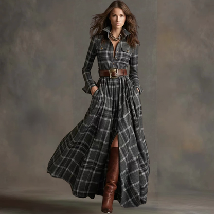 Women's Leopard Print Velvet Colorblock Lapel Long Overcoat