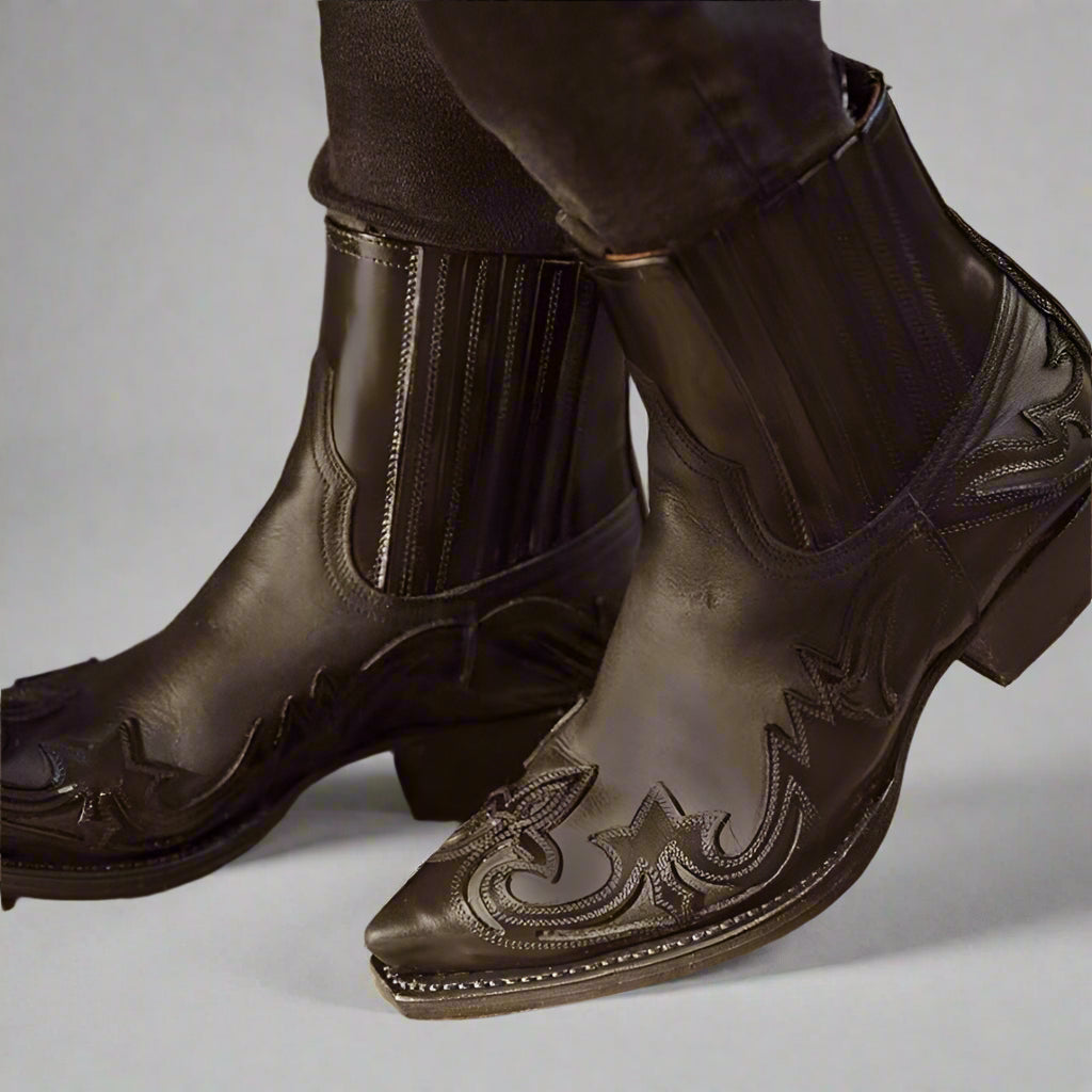 Men's Leather Cowboy Boots | Western Pointed Toe Ankle Slip On