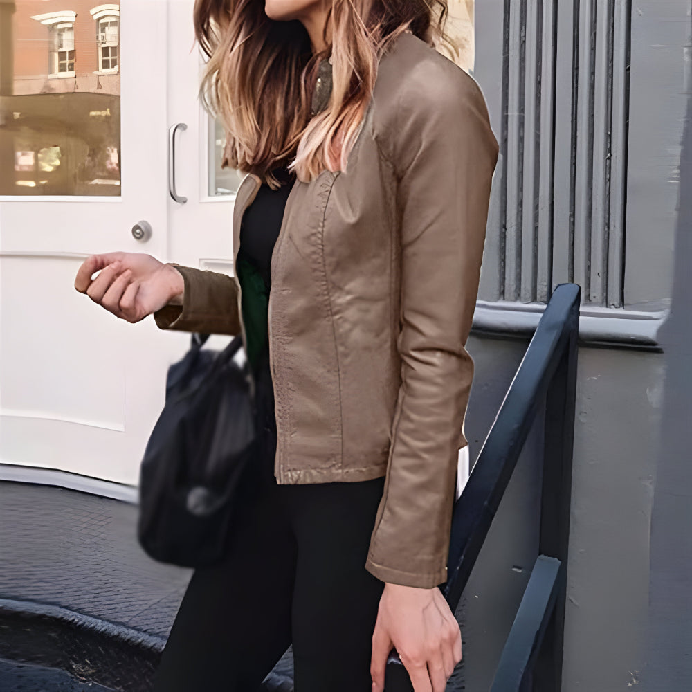 Women Slim Fit Faux Leather Jacket | Zip Up Moto Biker Coat