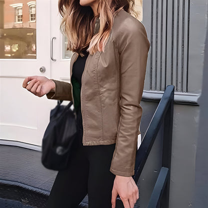 Women Slim Fit Faux Leather Jacket | Zip Up Moto Biker Coat
