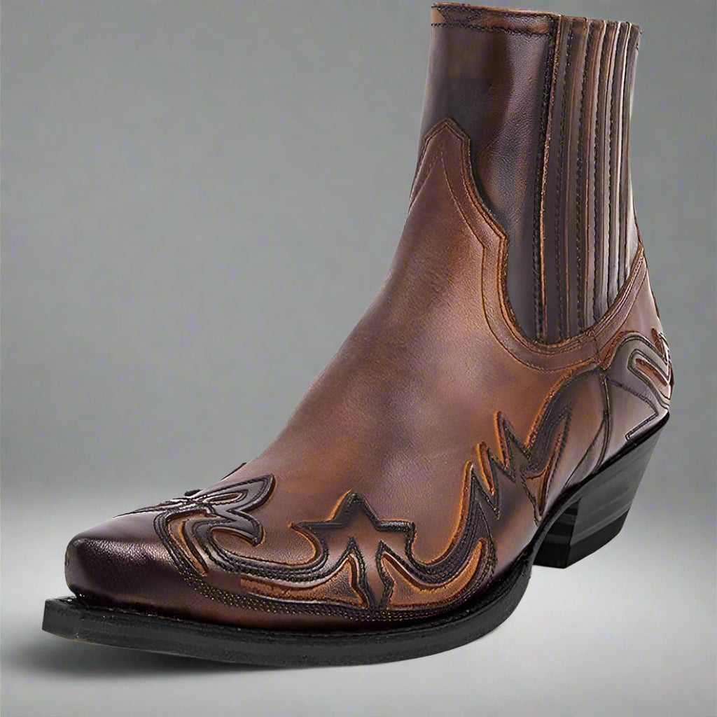 Men's Leather Cowboy Boots | Western Pointed Toe Ankle Slip On