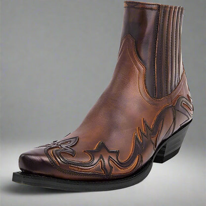 Men's Leather Cowboy Boots | Western Pointed Toe Ankle Slip On