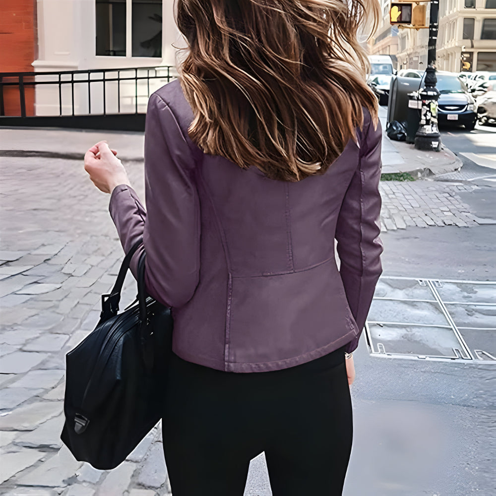 Women Slim Fit Faux Leather Jacket | Zip Up Moto Biker Coat