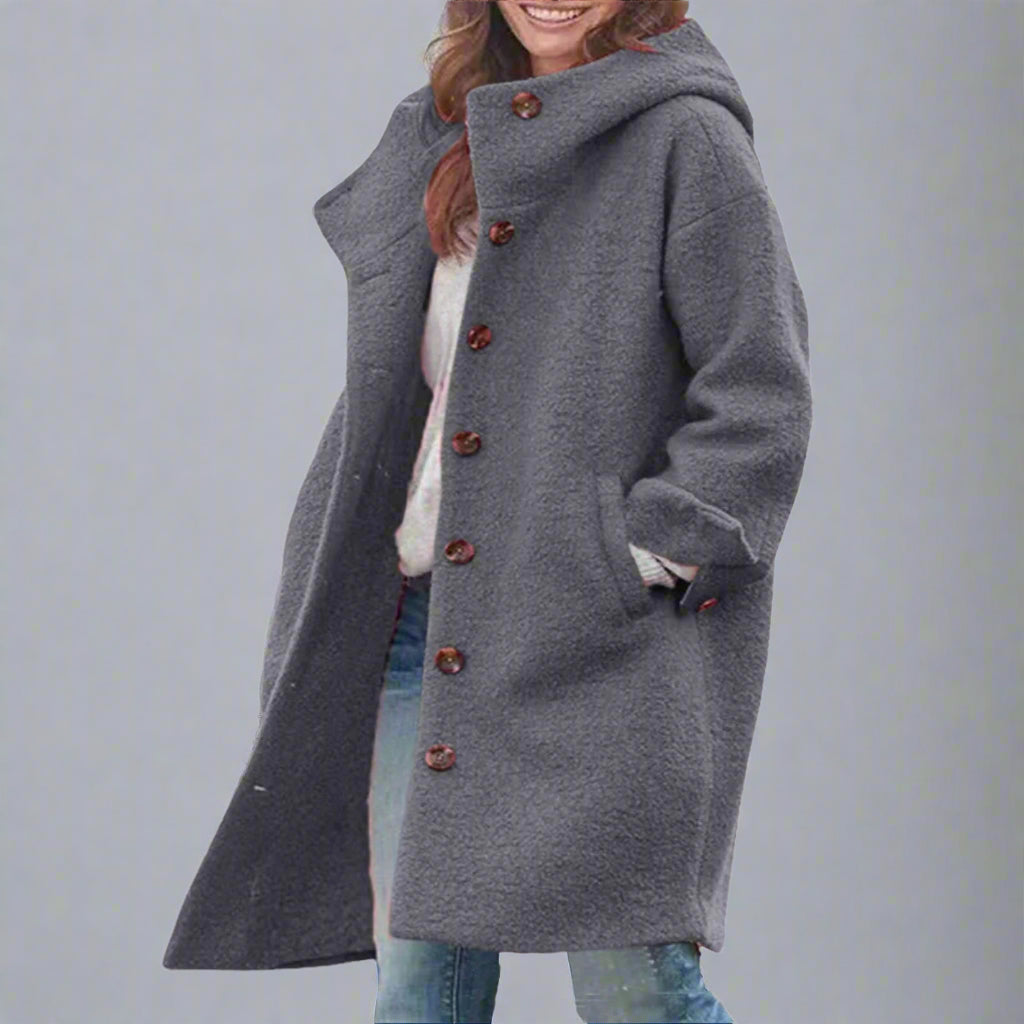 Women’s Oversized Wool Coat | Long Casual Button Up