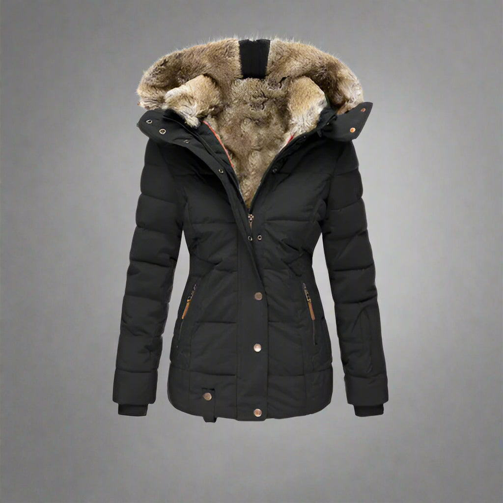 Women’s Puffer Jacket | Warm Hooded Faux Fur Insulated Winter