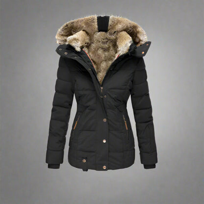 Women’s Puffer Jacket | Warm Hooded Faux Fur Insulated Winter