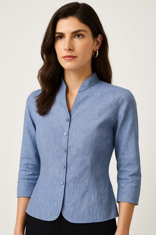Women's Casual Shirt | Mandarin Collar, 3/4 Sleeve