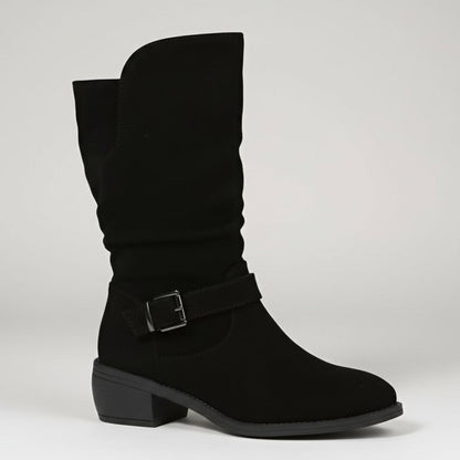 Women's Slouchy Ankle Boots - Suede Heels Strap Details