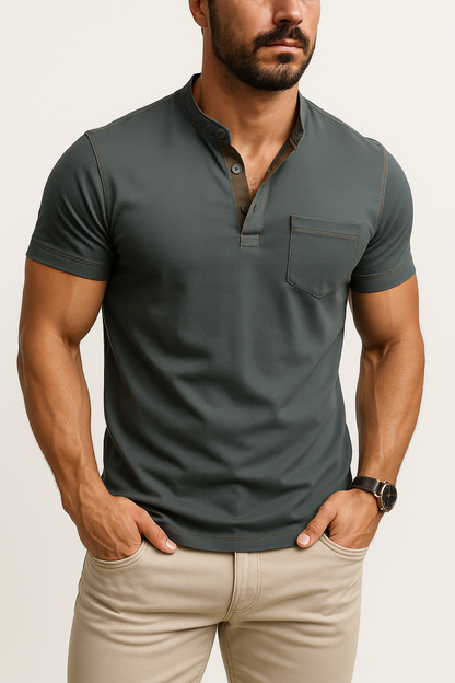 Men’s Casual Henley T-Shirt | Short Sleeve, Slim Fit
