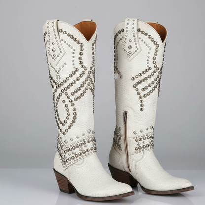 Women's Cowgirl Knee High Boots - Western Studded Heels Shoes