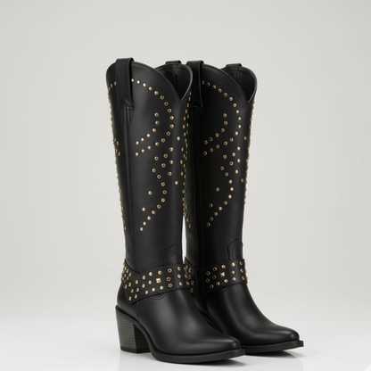Women's Cowgirl Knee High Boots - Western Studded Heels Shoes
