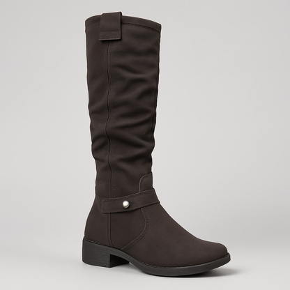 Women's Knee High Boots - Slouchy Low Heel Zipper Shoes