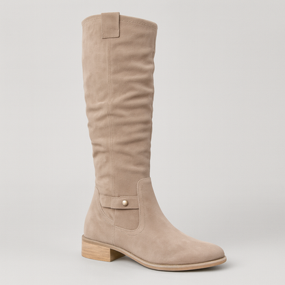 Women's Knee High Boots - Slouchy Low Heel Zipper Shoes