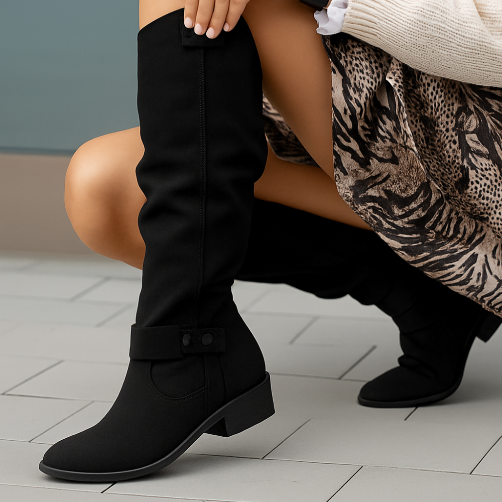 Women's Knee High Boots - Slouchy Low Heel Zipper Shoes