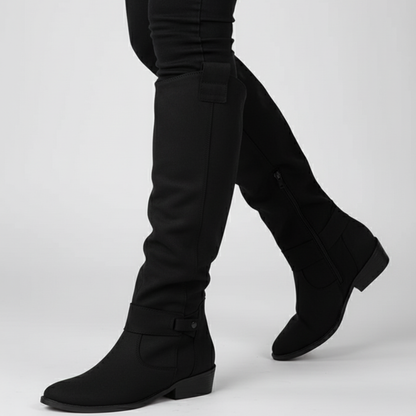 Women's Knee High Boots - Slouchy Low Heel Zipper Shoes