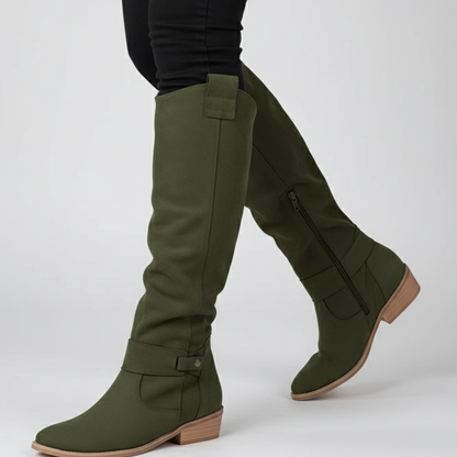 Women's Knee High Boots - Slouchy Low Heel Zipper Shoes