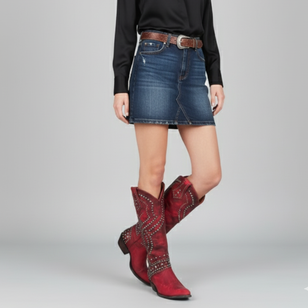 Women's Cowgirl Knee High Boots - Western Studded Heels Shoes