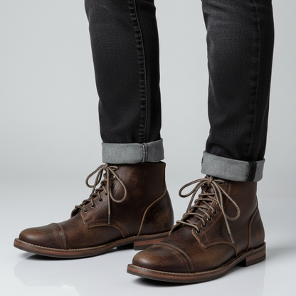 Men's Work Leather Ankle Boots - Lace Up Cap Toe