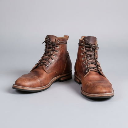 Men's Work Leather Ankle Boots - Lace Up Cap Toe