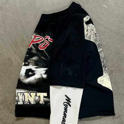 Men's Vintage Graphic Long Sleeve T-Shirt - Streetwear Layered Top