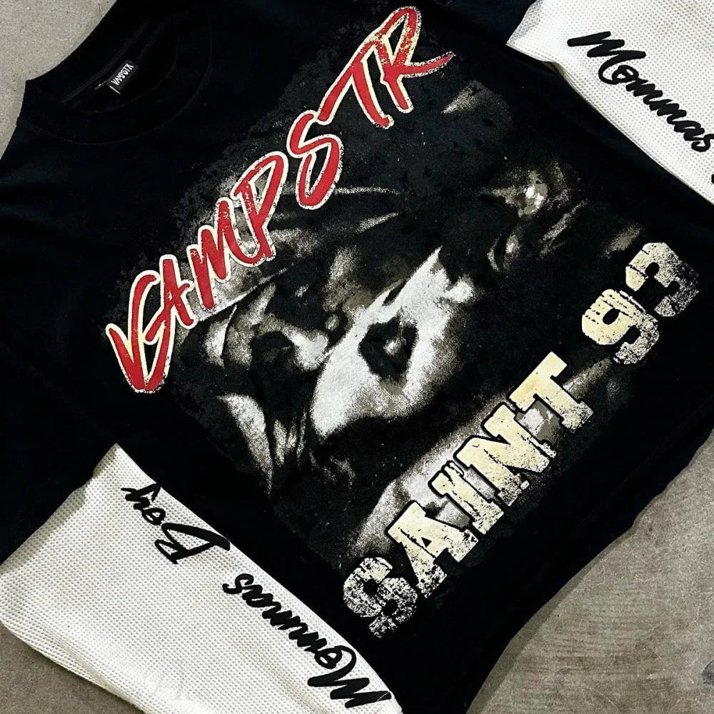 Men's Vintage Graphic Long Sleeve T-Shirt - Streetwear Layered Top