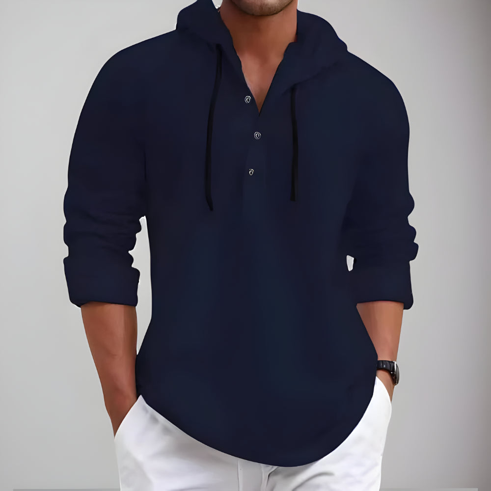 Men's Casual Long Sleeve Hoodie Shirt – Lightweight Drawstring