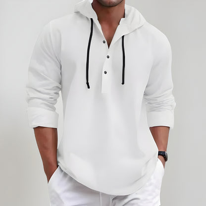 Men's Casual Long Sleeve Hoodie Shirt – Lightweight Drawstring