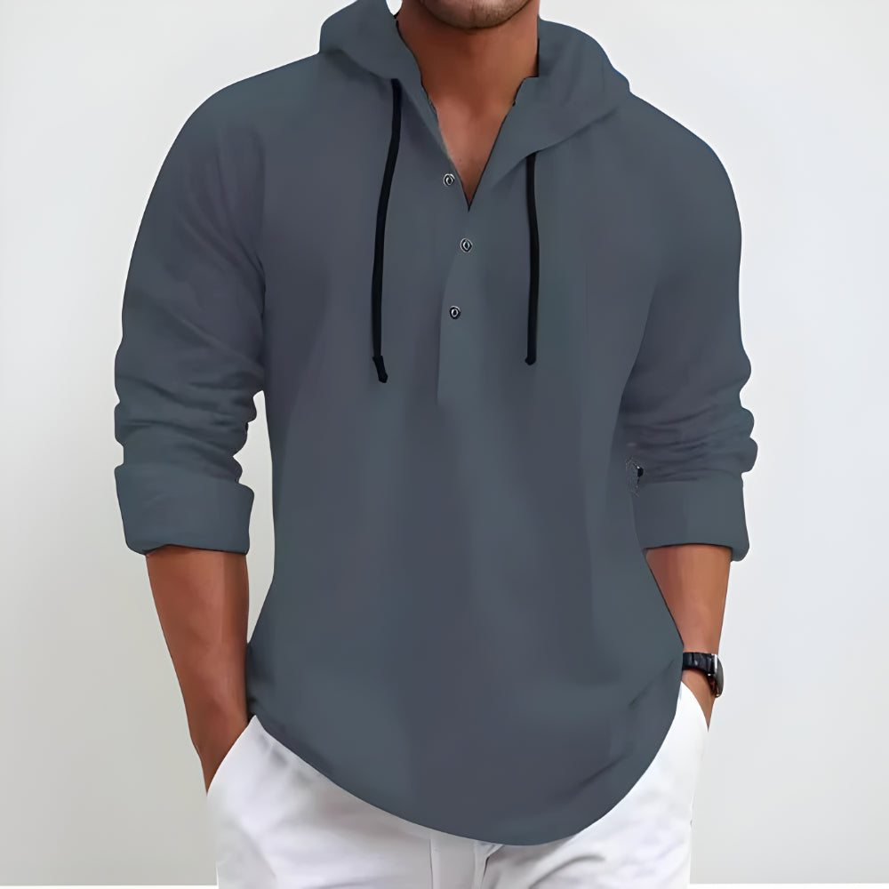 Men's Casual Long Sleeve Hoodie Shirt – Lightweight Drawstring