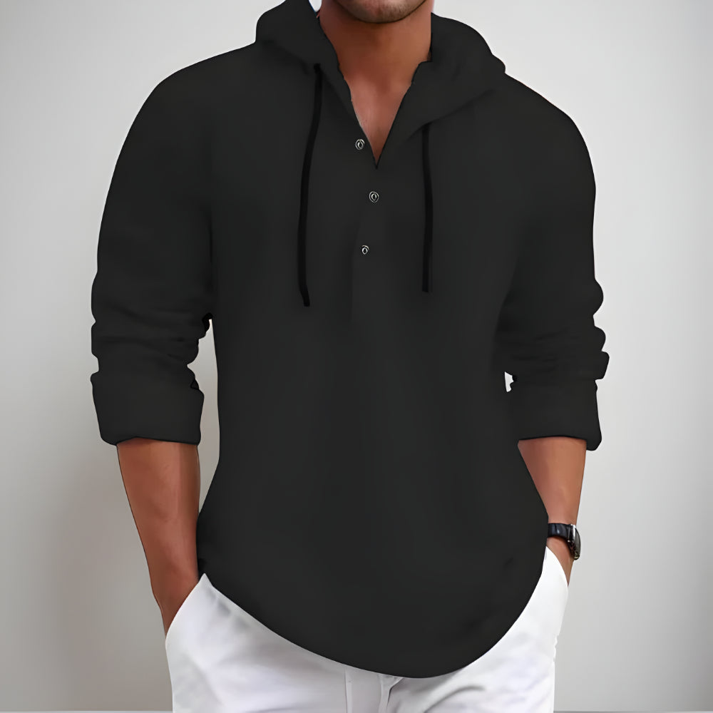 Men's Casual Long Sleeve Hoodie Shirt – Lightweight Drawstring