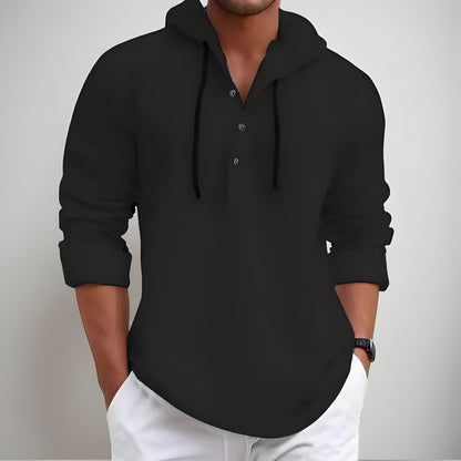 Men's Casual Long Sleeve Hoodie Shirt – Lightweight Drawstring