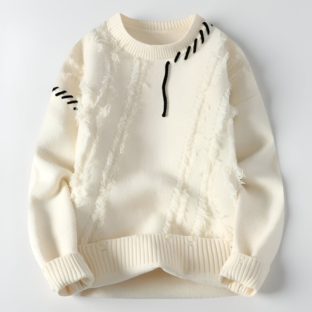 Men's Distressed Knit Sweater – Long Sleeve Casual Pullover