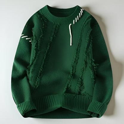 Men's Distressed Knit Sweater – Long Sleeve Casual Pullover