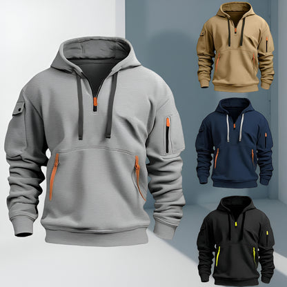 Men’s Half Zip Pullover Hoodie – Long Sleeve Utility Sweatshirt