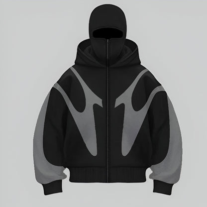 Men’s Oversized Full Zip Hoodie – Techwear Balaclava
