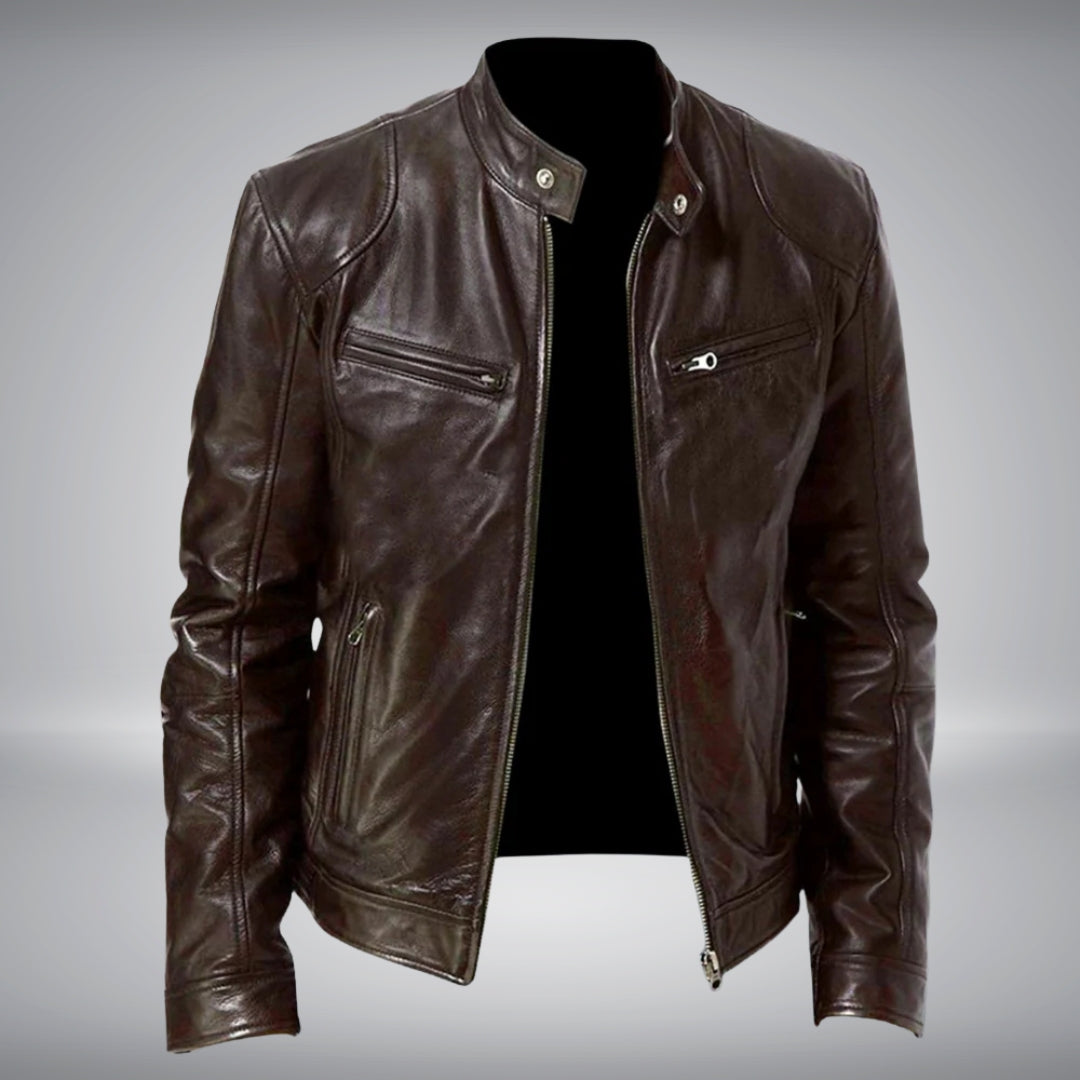 Men’s Slim Fit Leather Jacket | Biker Motorcycle Zip Up