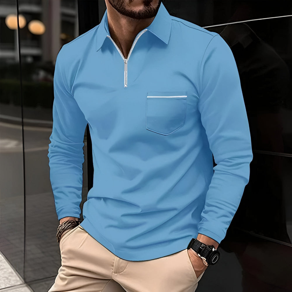 Men’s Slim Fit Long Sleeve Polo Shirt – Half Zip Pullover