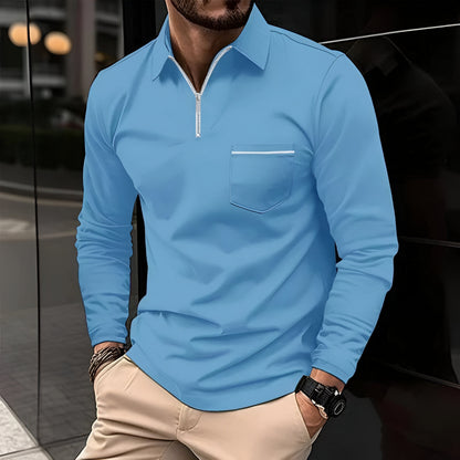 Men’s Slim Fit Long Sleeve Polo Shirt – Half Zip Pullover