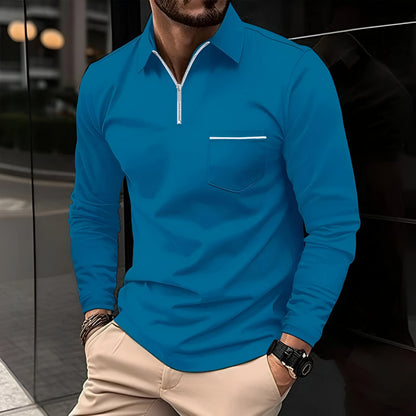 Men’s Slim Fit Long Sleeve Polo Shirt – Half Zip Pullover