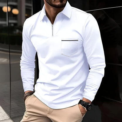 Men’s Slim Fit Long Sleeve Polo Shirt – Half Zip Pullover