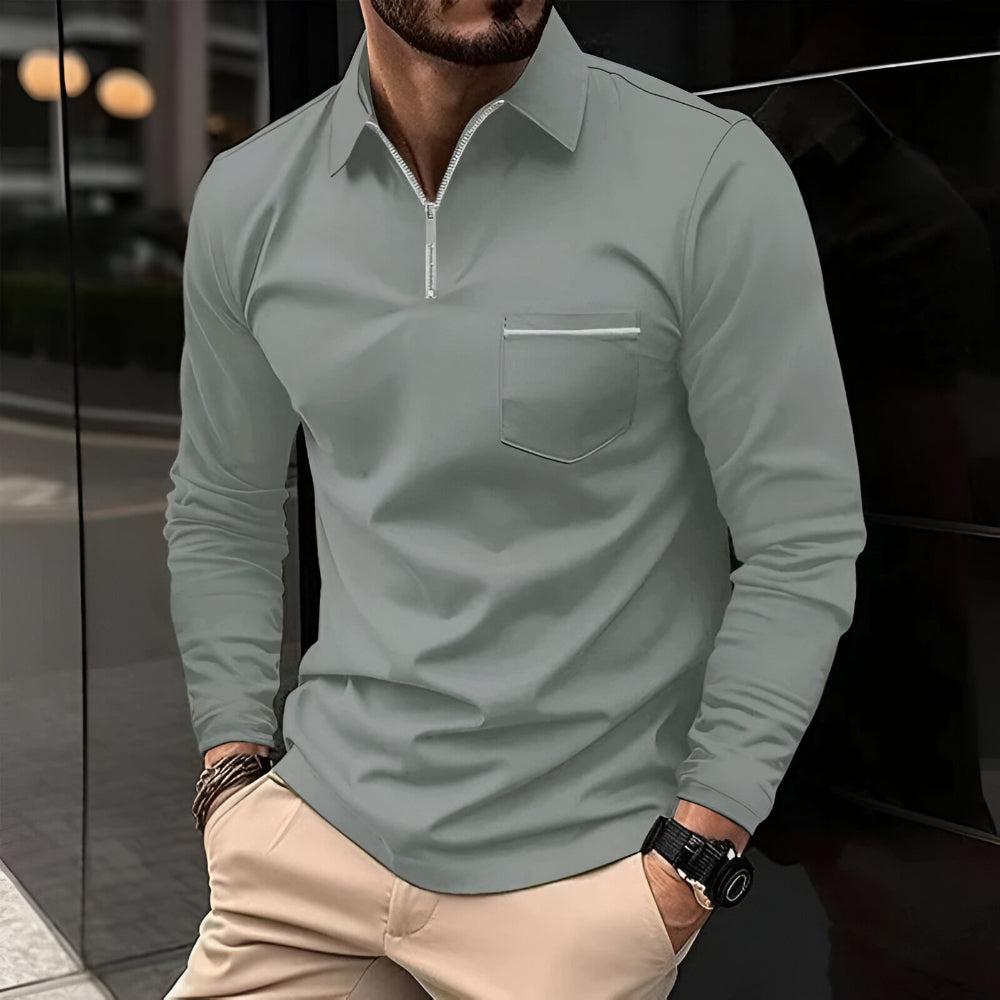 Men’s Slim Fit Long Sleeve Polo Shirt – Half Zip Pullover