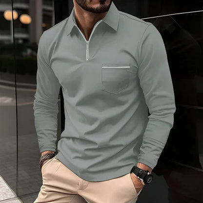 Men’s Slim Fit Long Sleeve Polo Shirt – Half Zip Pullover