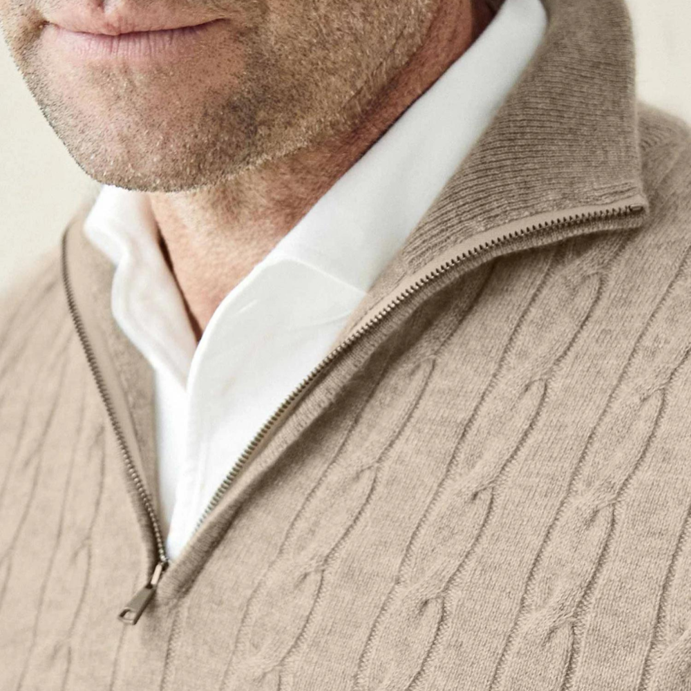 Men's Cable Knit Quarter Zip Sweater - Classic Long Sleeve